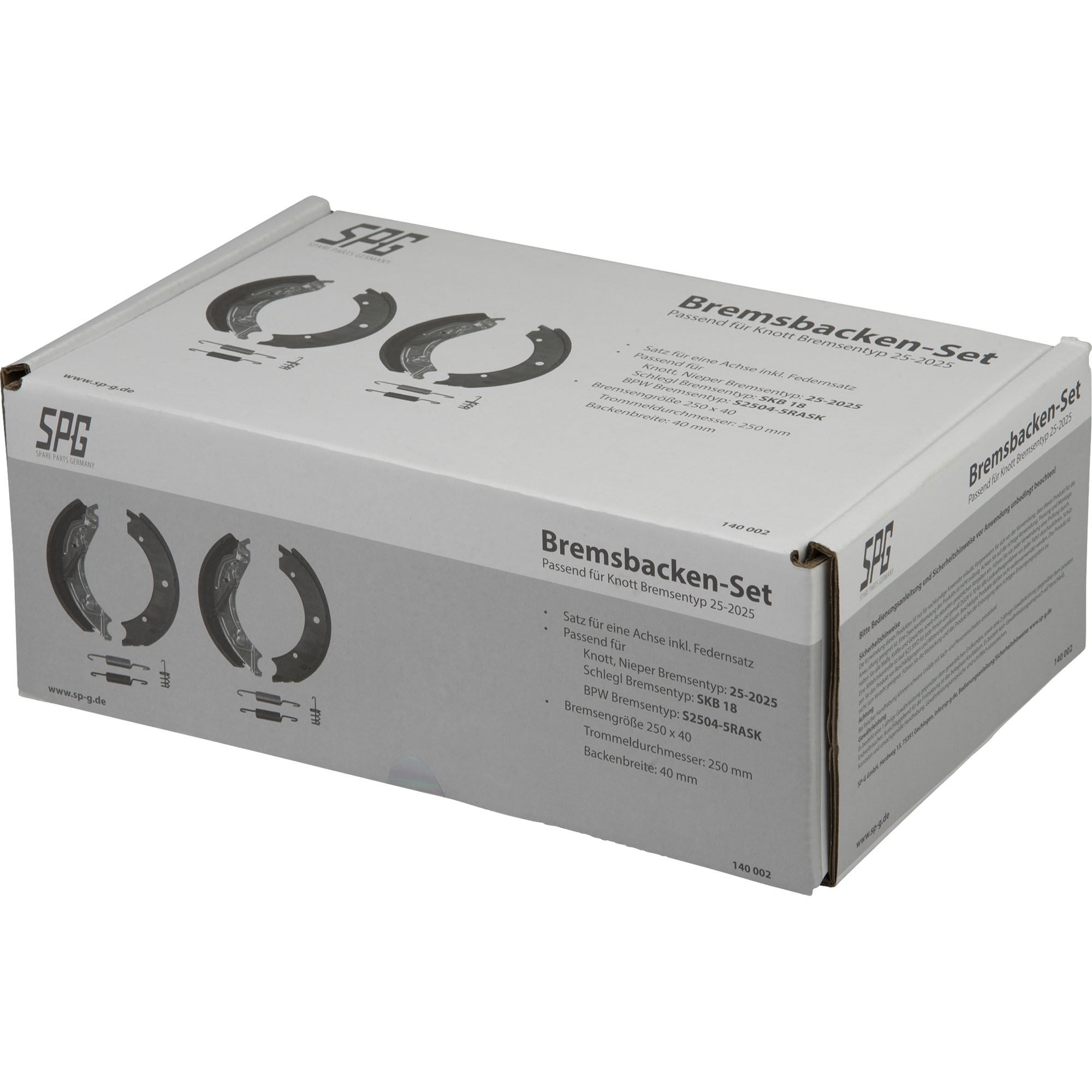 Bremsbackensatz passend für Knott, 250 x 40, inkl. Federnsatz