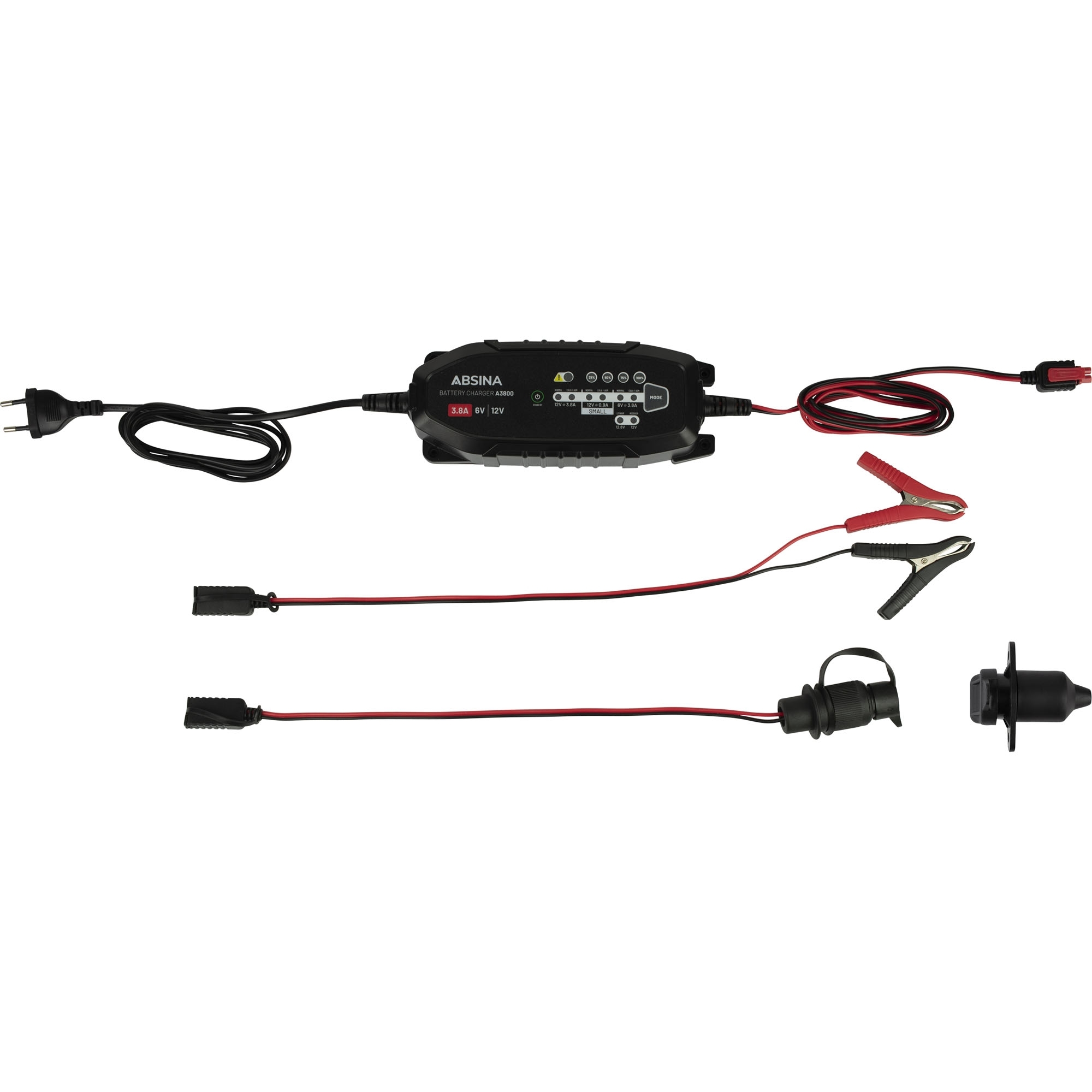 Batterieladegerät A3800, 6/12 Volt, 3.8 A, mit 3-pol Stecker+Steckdose