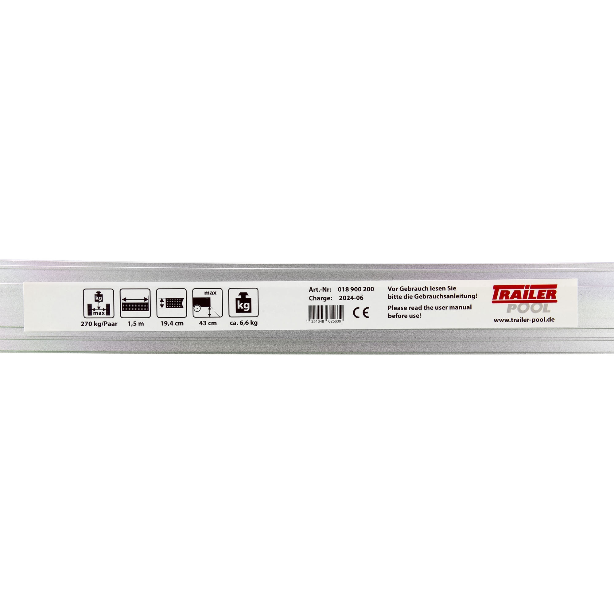 1 Paar Verladeschienen, ausziehbar, Alu, Länge 915 - 1500 mm, 270 kg