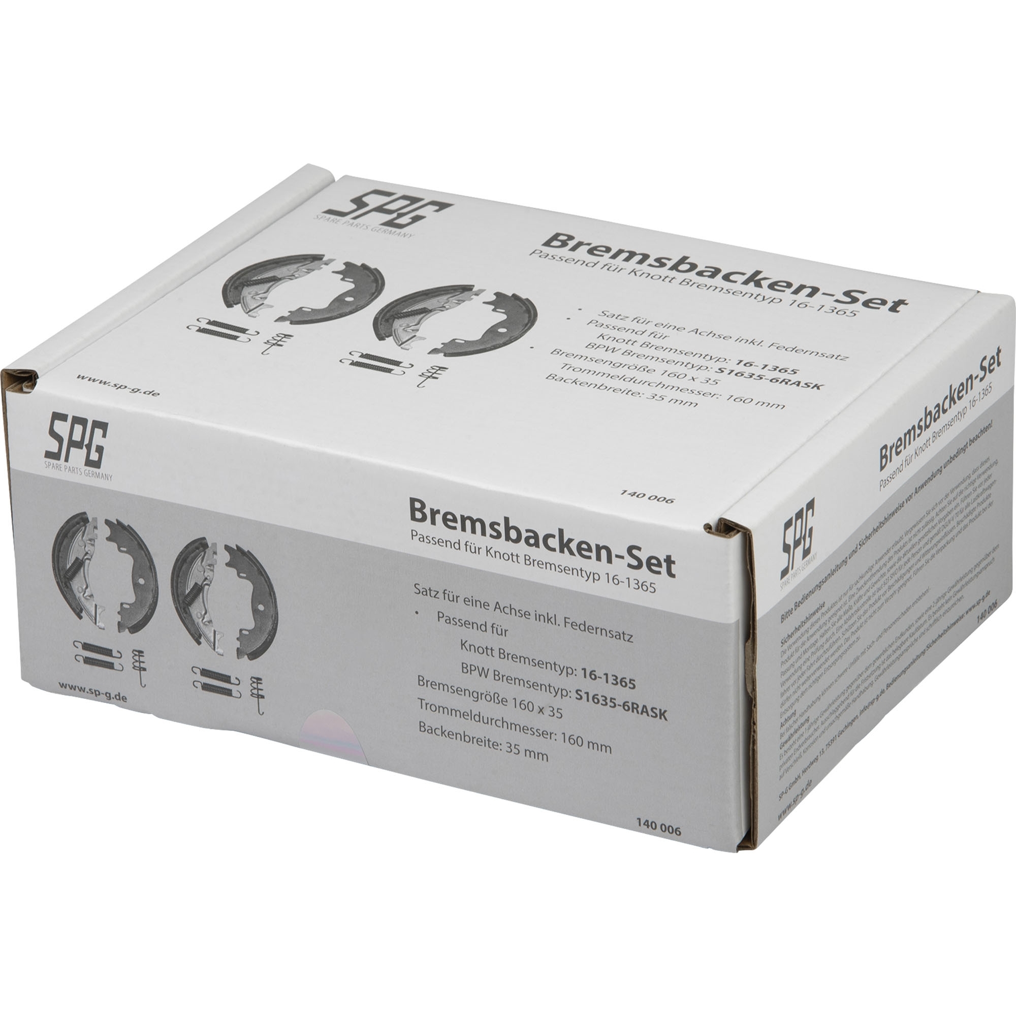 Bremsbackensatz passend für Knott, 160 x 35, inkl. Federnsatz