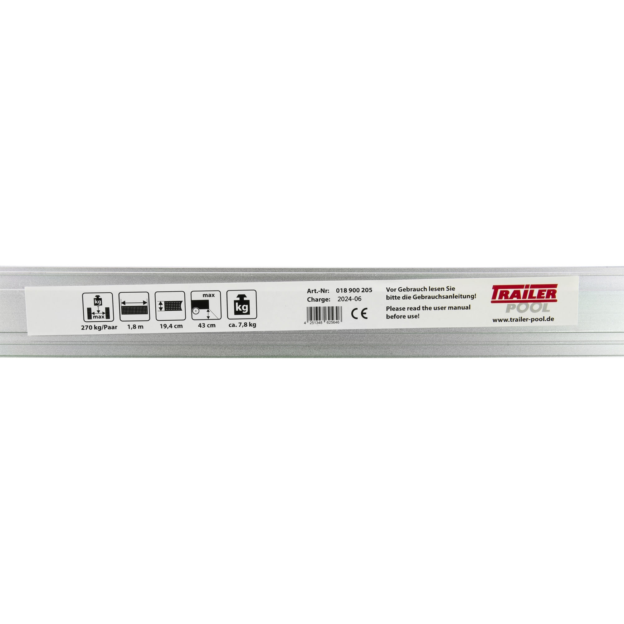 1 Paar Verladeschienen, ausziehbar, Alu, Länge 1065 - 1800 mm, 270 kg