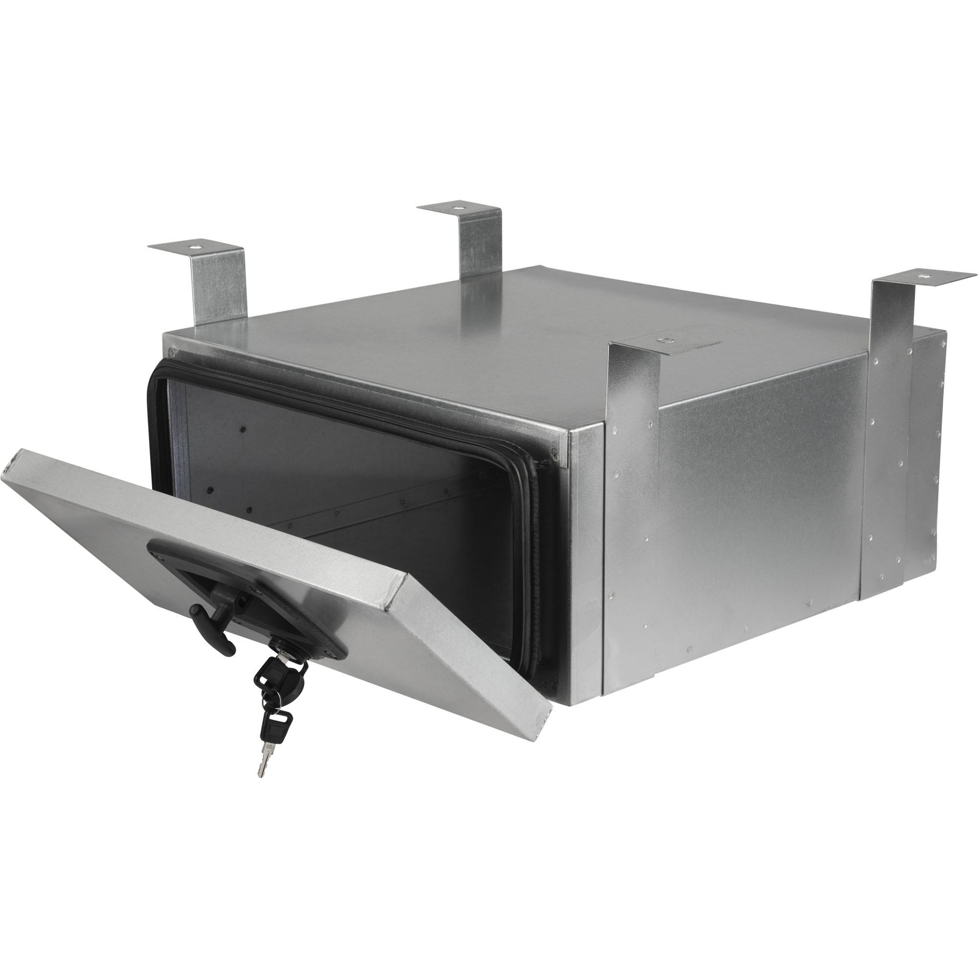 Staubox, verzinkt, mit Bügelhalter, B400 x T420 x H180 mm