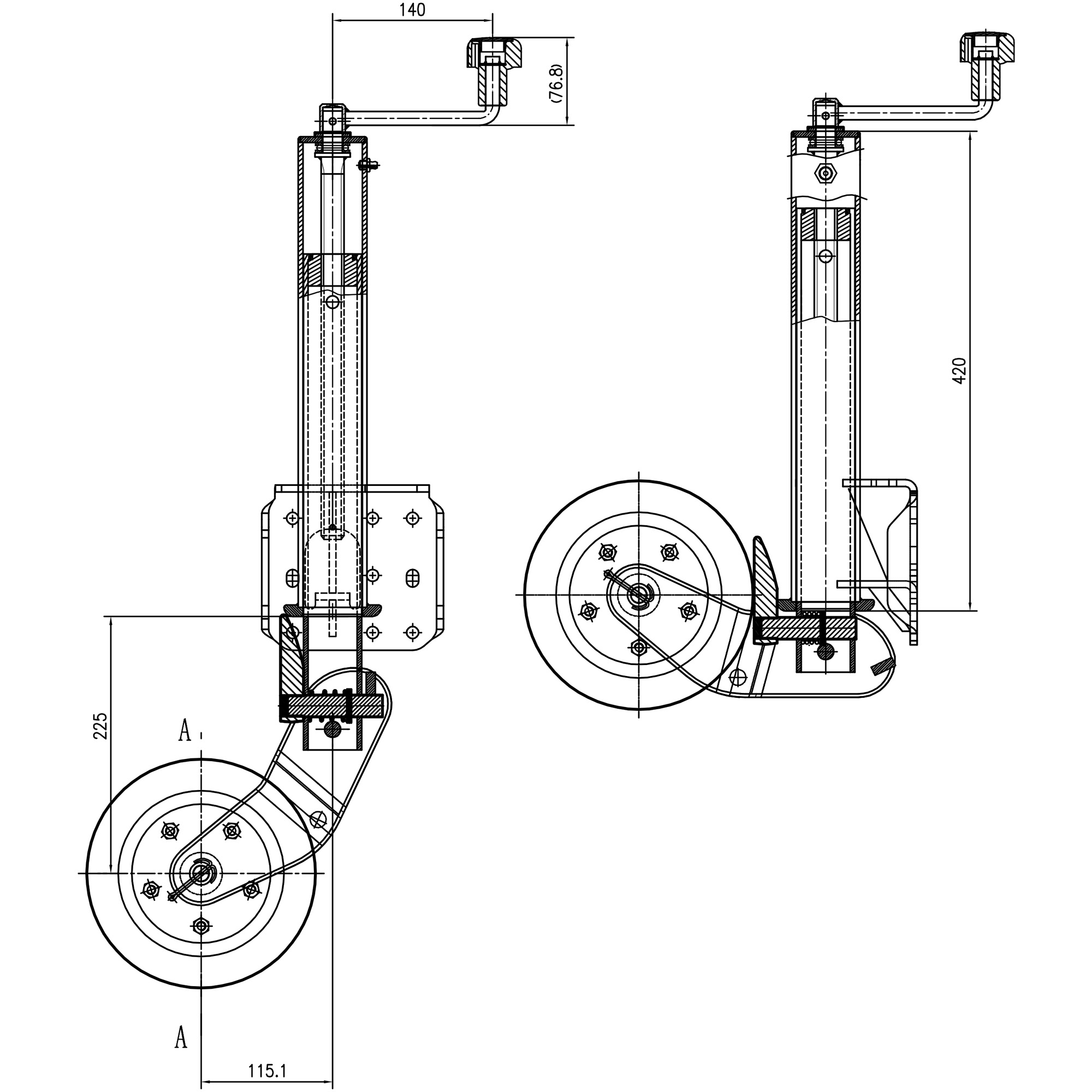 Automatik-Stützrad Ø 60 mm, Stützlast 500 kg