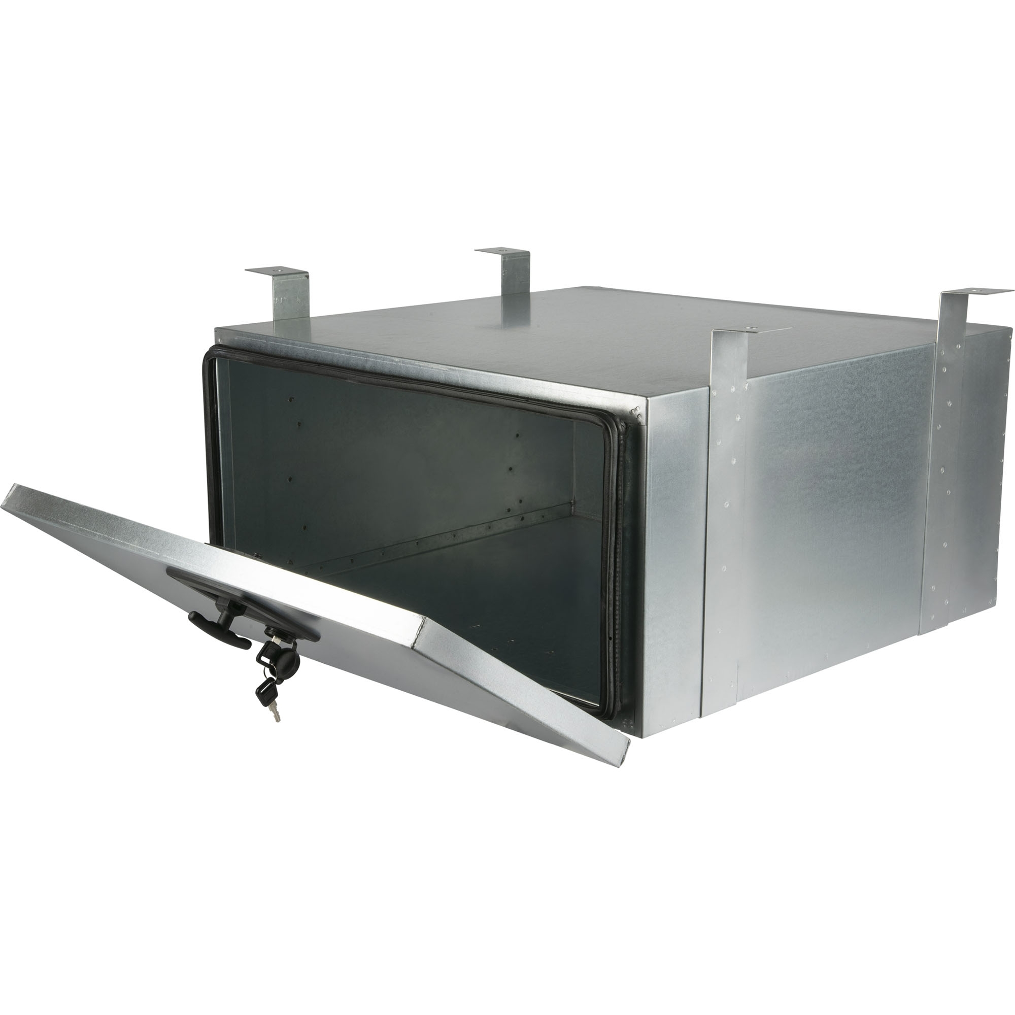 Staubox, verzinkt, mit Bügelhalter, B600 x T600 x H300 mm