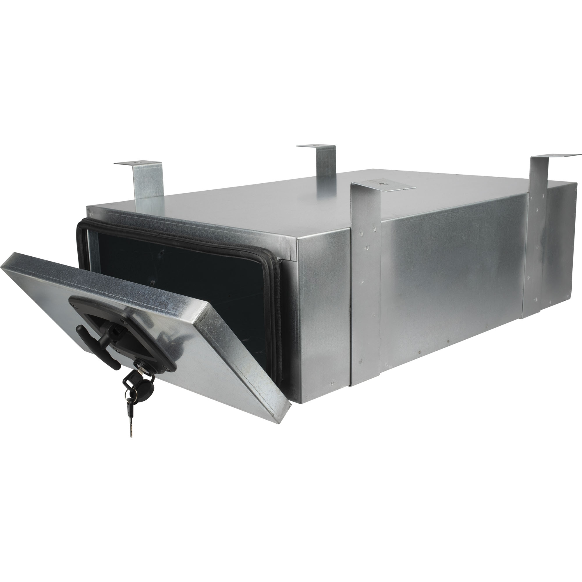 Staubox, verzinkt, mit Bügelhalter, B400 x T620 x H180 mm